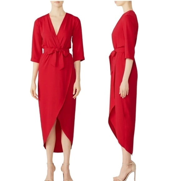 Amanda Uprichard Red Crepe Wrap Midi Maxi Dress Size P (0-2) - Picture 3 of 15